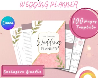 100 afdrukbare Wedding Planner Canva-sjablonen-Planning Kit boek-Checklist Binder sjabloon boekje organisator-huwelijksbetrokkenheid-voorbereiding