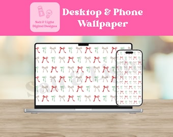 Christmas Ribbons Desktop and Phone Wallpaper - Christmas Pattern Wallpaper - Digital Download