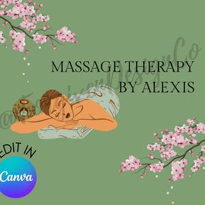 Floral Massage Therapy Logo Canva Template | Editable Spa & Wellness Logo Design | Botanical Branding for Therapists | Instant Download