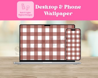 Dark Red Gingham Desktop and Phone Wallpaper - Fall Wallpaper - Digital Download