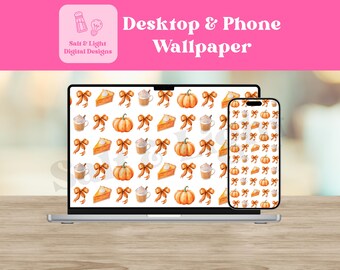 Pumpkin Spice and Bows Desktop and Phone Wallpaper - Fall Wallpaper - Digital Download