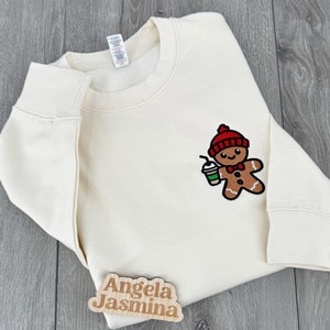 Christmas Gingerbread Embroidered Sweatshirt - Iced Coffee Gingerbread Crewneck, Cozy Christmas Sweatshirt