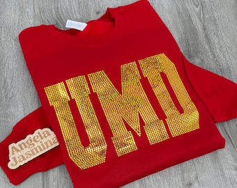 Custom College Bling Sweatshirt, Personalized University Abbreviation Sweatshirt, Sparkle School Spirit Crewneck, Custom Bling Apparel