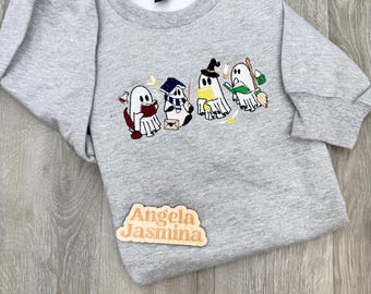Wizard School Ghost Sweatshirt | Embroidered Magic Ghost Crewneck | Witch & Wizard Inspired Halloween Sweater | Cozy Spooky Fall Top