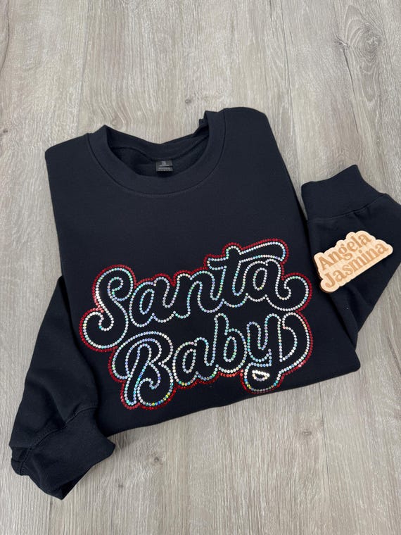 Santa Baby Bling Sweatshirt, Festive Sweatshirt, Sparkle Holiday Party Outfit, Festive Top