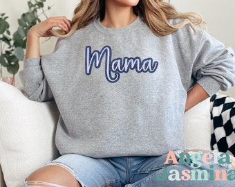 Grey and Navy Mama Glitter Crewneck Sweatshirt, Embroidered Sweatshirt, Mother's Day Gift, Gifts For Her, Gift for Mom,