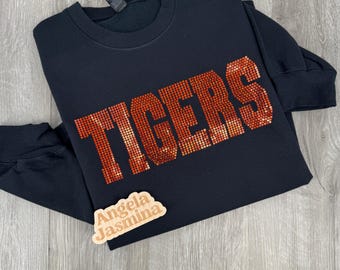 Moletom com nome de equipe personalizado, moletom com mascote brilhante, moletom brilhante, presente para mãe, ideia de presente de Natal, moletom com espírito escolar