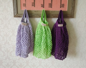 Bolso de red de algodón orgánico hecho a mano, bolso ecológico.