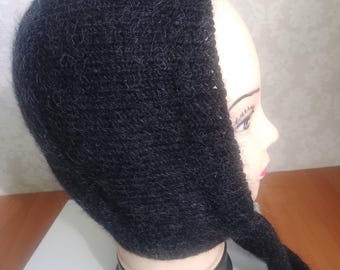 Bufanda con capucha de mohair blanco tejida a mano para mujer, suave y acogedora, tipo pasamontañas de invierno con lazos.