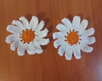 Apliques de ganchillo, flores, 1 margarita de ganchillo, apliques, parches para coser, adornos, scrapbooking (tamaño 2,6 pulgadas)