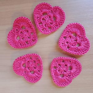 Handmade Crochet Heart Appliques, Pink Romantic Embellishments (2 inches)