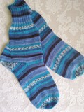Hand Knitted Wool Socks: Women's Warm Cozy Socks, Striped Blue