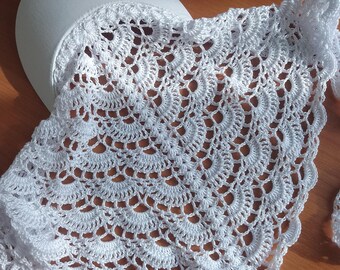 Pañuelo blanco con visera: gorro y bufanda de crochet hechos a mano, pañuelo de verano con visera