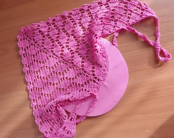 Pañuelo tipo visera de algodón tejido a crochet: Cubrecabezas de verano rosa fucsia