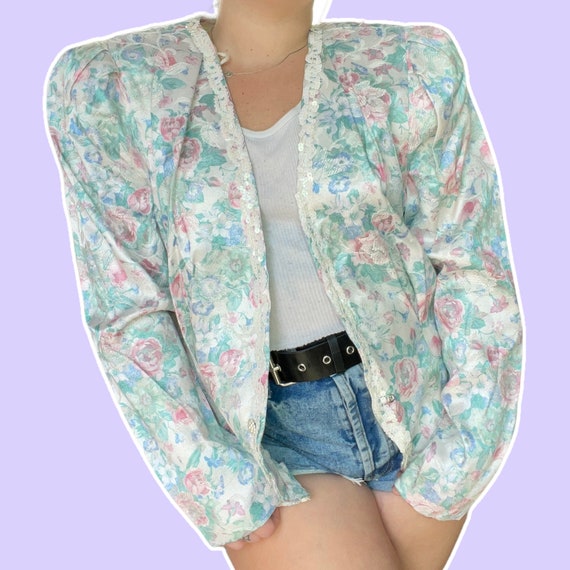 Vintage 70s / 80s Abby Kent Pastel Floral Sequin … - image 7