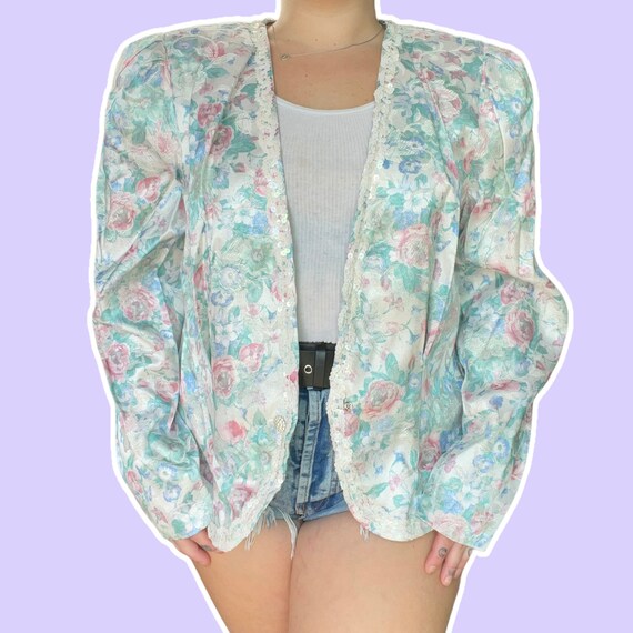 Vintage 70s / 80s Abby Kent Pastel Floral Sequin … - image 3