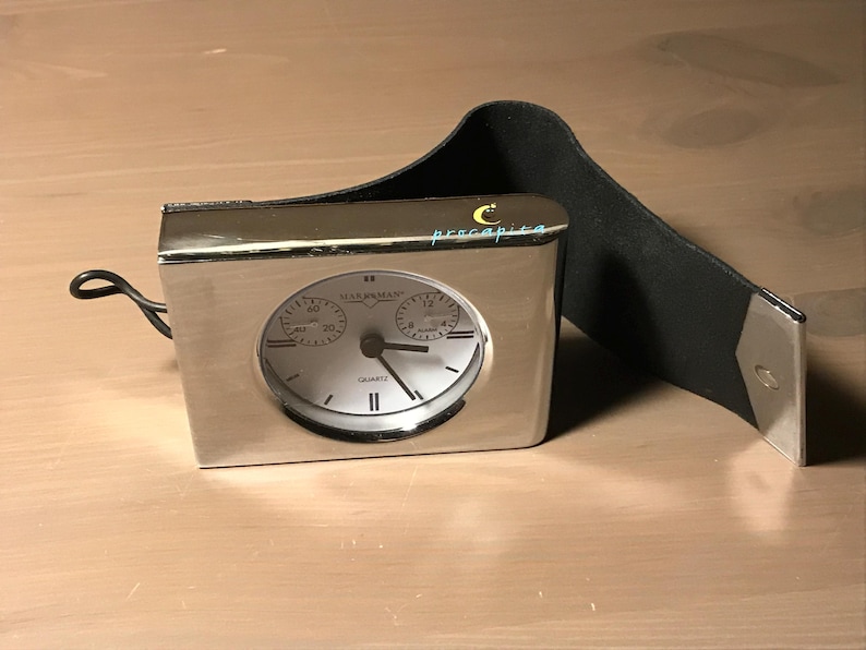 Vintage Mark & Man Quartz Desk Clock, Chrome and Leather, Modernist ...