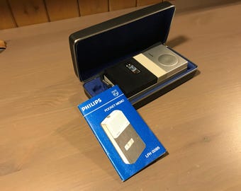 Vintage Philips Pocket Memo LFH 0085 Dictaphone – 1970s Mini Cassette Recorder – Complete Set with Case & Manual – Made in Austria