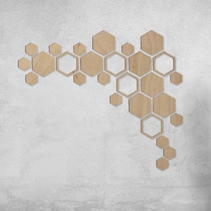WOODEN WALL PANELS 27 pieces, mosaic panels, Hexagon Wall Decor, Honeycomb Wall Panel, Bedroom Decoration, Decoration for the living room
