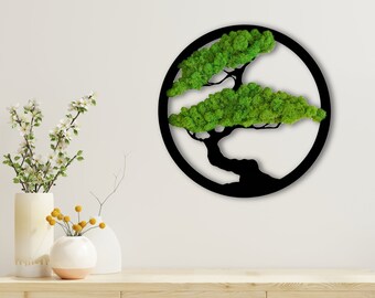 Round Live Moss Wall Art | Green  Large Moss wall Art | Bonsai tree |  Stunning and Eco-Friendly Home Decoration