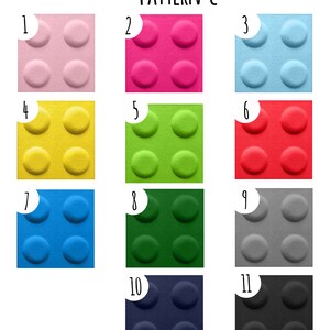 K&ouml;nnte beinhalten: Ein Diagramm mit 11 verschiedenen farbigen Quadraten, jedes mit einem Muster aus drei Kreisen. Die Quadrate sind von 1 bis 11 nummeriert. Die Farben sind rosa, pink, hellblau, gelb, gr&uuml;n, rot, blau, dunkelgr&uuml;n, grau, dunkelblau und schwarz.
