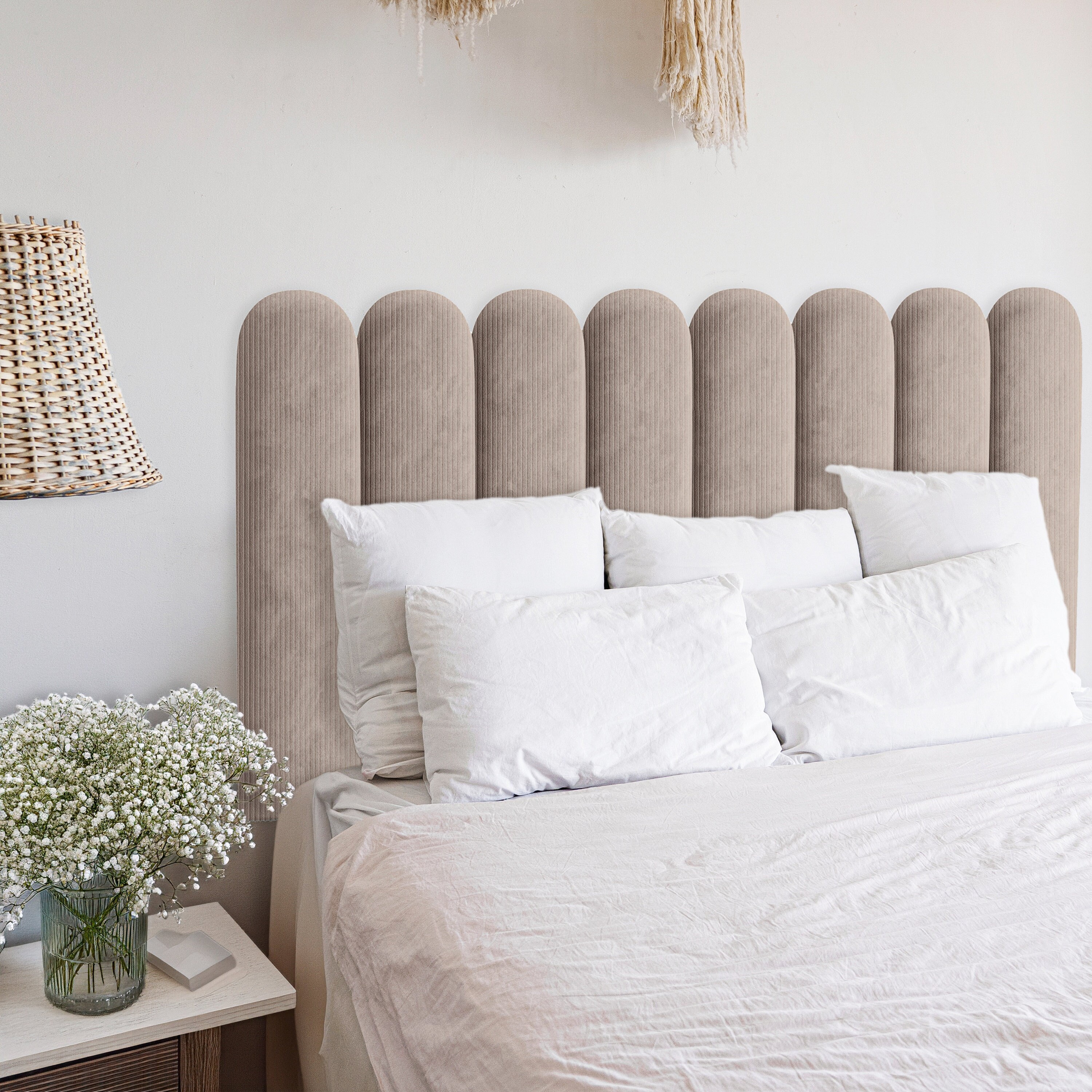 Panneaux Muraux Rembourrés 30x120 Cm Velours Beige - Tête De Lit Décorative Facile à Monter