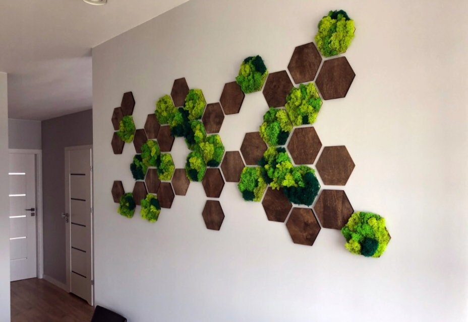 Moss Honeycomb Decor, Hexagon Wall Art, Hexagon Wall Art, Moss