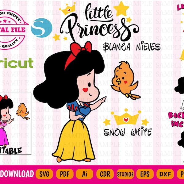 Little Princess Snow White Svg - Snow White Clipart - Blanca Nieves Svg -  Vector 9 file formats - Digital File Instant Download