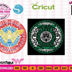 Mexico Bundle Svg 2 in 1 - Aztec Calendar Svg - Aztec Heroes - Aztec Calendar Clipart - Sun Stone - Aztec Calendar Vector - Layered