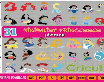 Princess Silhouette SVG Bundle - Princess faceless - Instant Download - Digital file - Vector graphics - 8 file formats - High Quality.