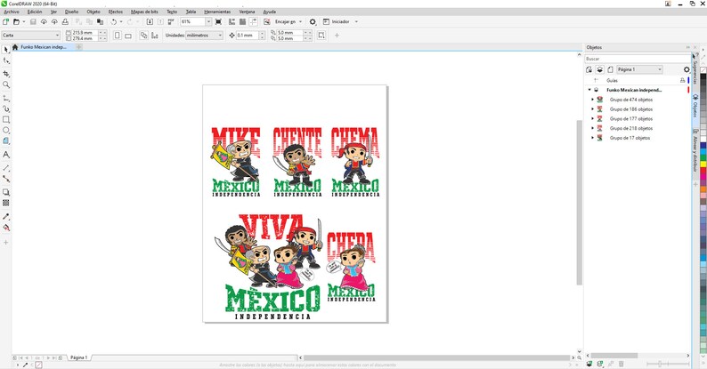 May include: A digital illustration of four cartoon characters with the text "Mike Chete Chema Viva Mexico Independencia" in green, red, and white. The characters are wearing traditional Mexican clothing and holding flags.