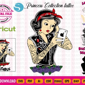 Princess Collection Tattoo - Princess Snow White Svg - (Serious) - Snow White Silhouette New Version  Snow White svg Instant Download + Gift