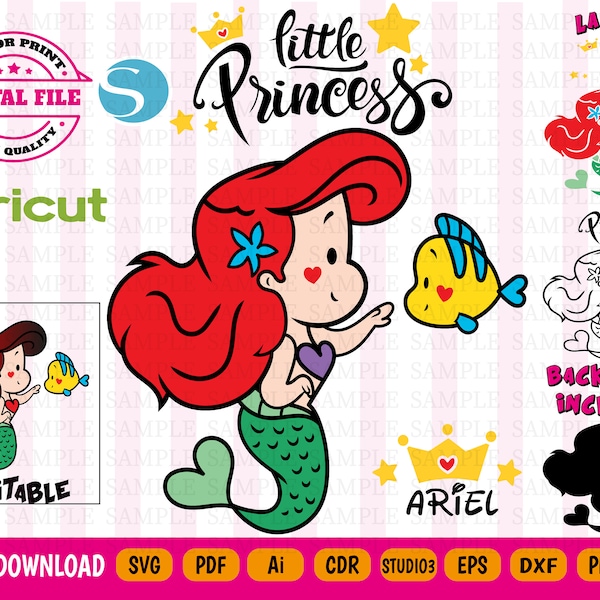 Little Princess Ariel Svg - Ariel Clipart - The little mermaid Svg -  Ariel Svg - Vector 9 file formats - Digital File Instant Download