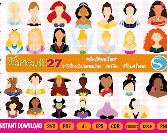 Minimalist Princesses -Princess Silhouette SVG Bundle - Princess faceless - Instant Download - Digital file - Vector graphics 9 file formats