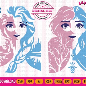 Elsa Svg 2 in 1 - Frozen Clipart - Frozen Svg - Elsa Svg - Elsa Clipart - Vector 9 bestandsformaten - Digital File Instant Download