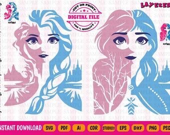 Elsa Svg 2 en 1 - Frozen Clipart - Frozen Svg - Elsa Svg - Elsa Clipart - Vector 9 formats de fichier - Digital File Instant Download