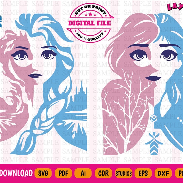 Elsa Svg 2 in 1 - Frozen Clipart - Frozen Svg - Elsa Svg -  Elsa Clipart - Vector 9 file formats - Digital File Instant Download
