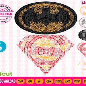 Mexico Bundle Svg 2 in 1 - Aztec Calendar Svg - Aztec Heroes -  Aztec Calendar Clipart - Sun Stone - Calendario Azteca Vector - Layered