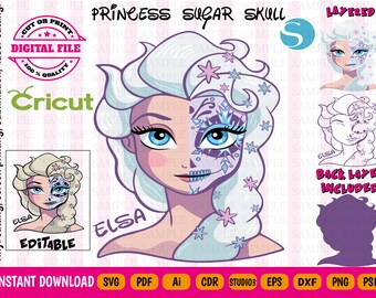 Princess Elsa Svg - Elsa Sugar skull - Elsa Halloween - Elsa Sugar Skull- High Quality (99% identical to the original design)