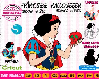 Princess Halloween svg - Princess Day of the Dead Svg - Snow white Svg -  Blanca nieves - Princess sugar Skull - Layered & Welded by colors