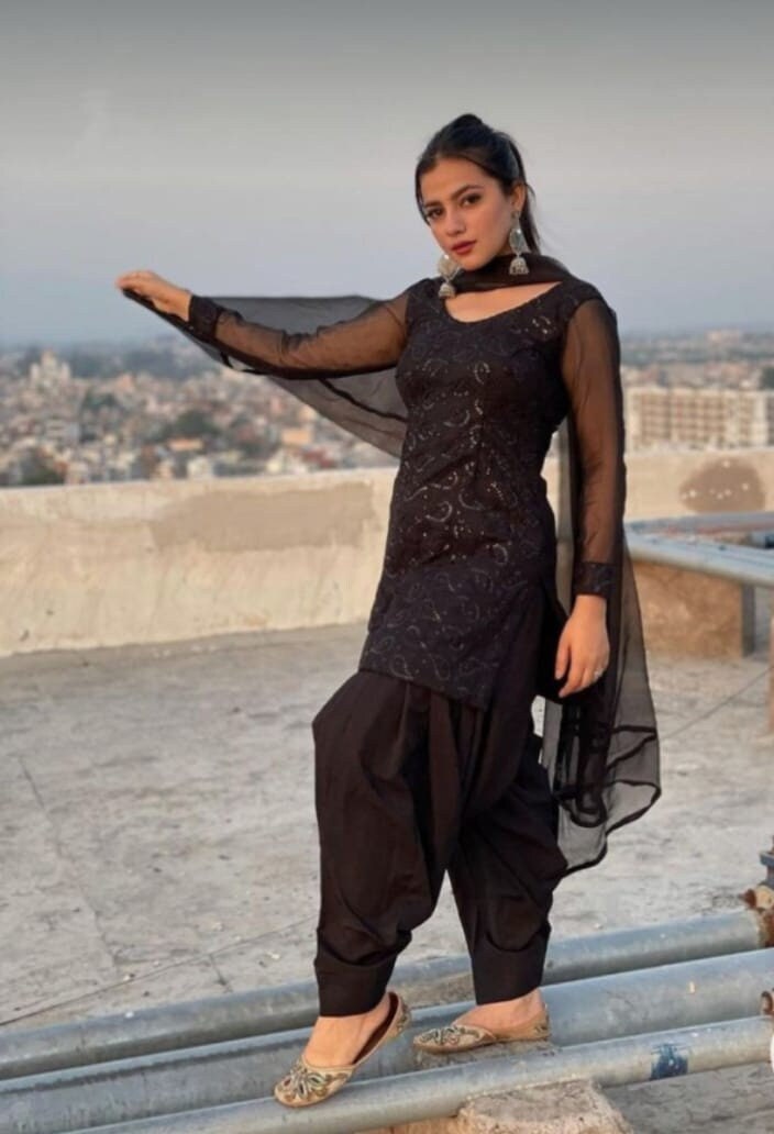 Buy 60/6XL Size Black Round Neck Patiala Suits Online for Women in USA