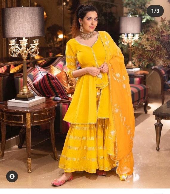 Yellow Stitched Designer Anarkali Lahenga In Rayon With Lucknowi Chika –  garment villa