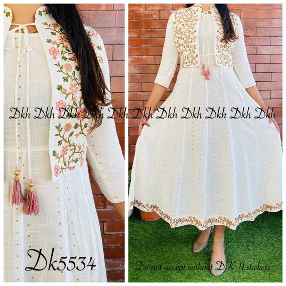 Pretty White Gown With Multi Organza Dupatta - Clothsvilla