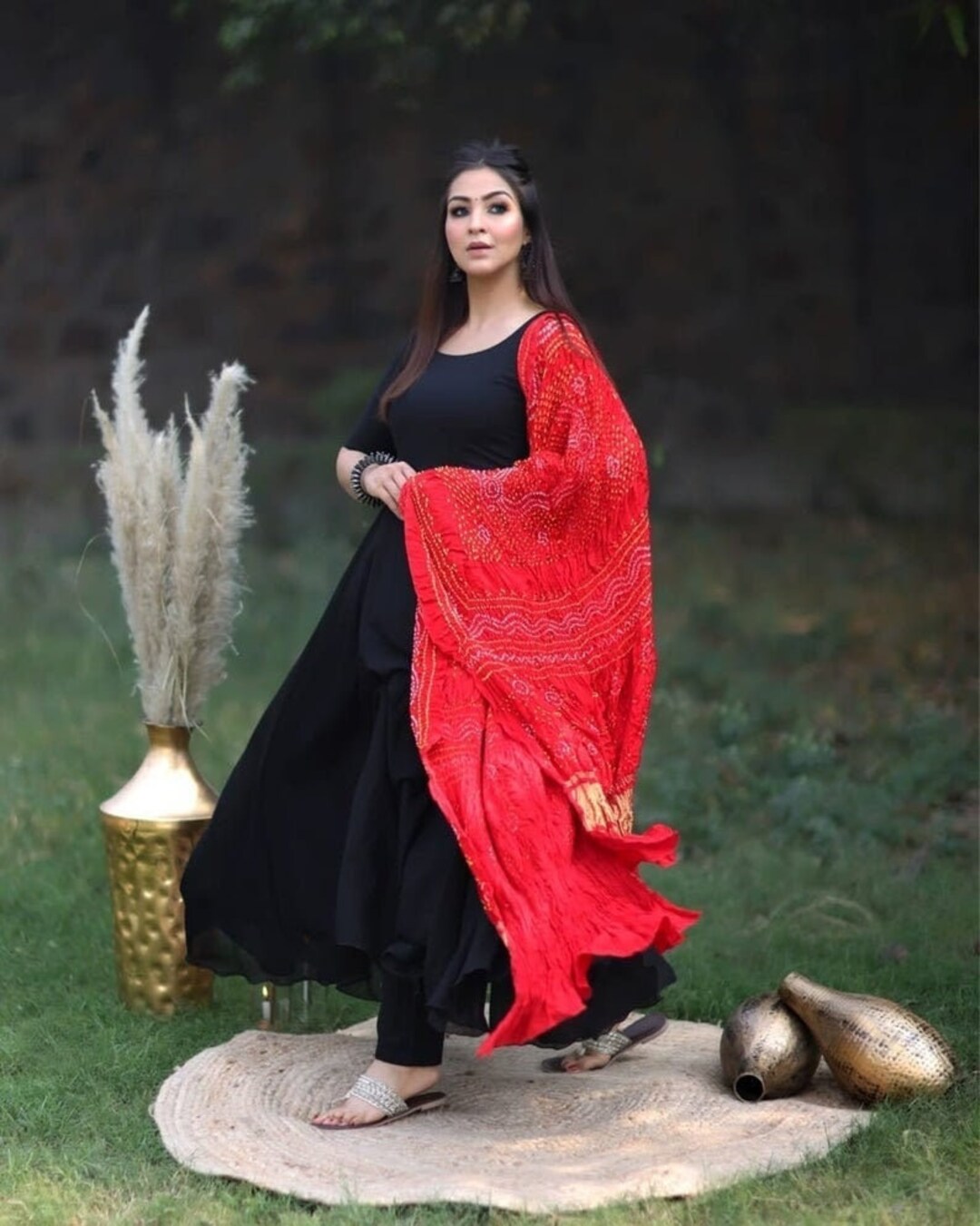 Black colour top umbrella dress