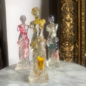 Custom Goddess Aphrodite resin statue with real dried flowers and crystals