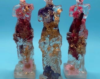 Custom Goddess Aphrodite Venus De Milo resin statue with real dried flowers and crystals