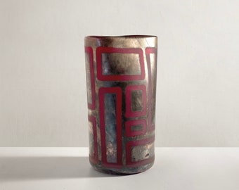 Red Glass Checkered Vessel Handpainted