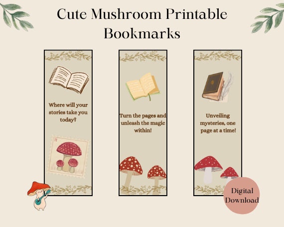 Mushroom Bookmark Bookmark With Tassel, Cute Bookmark, Vintage Bookmark,  Minimal Bookmark, Double Sided Bookmark 