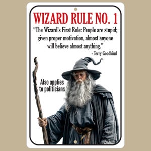 Wizard Rule Sign: Fantasy Home Decor, Enchanted Room, Aluminum (8x12)