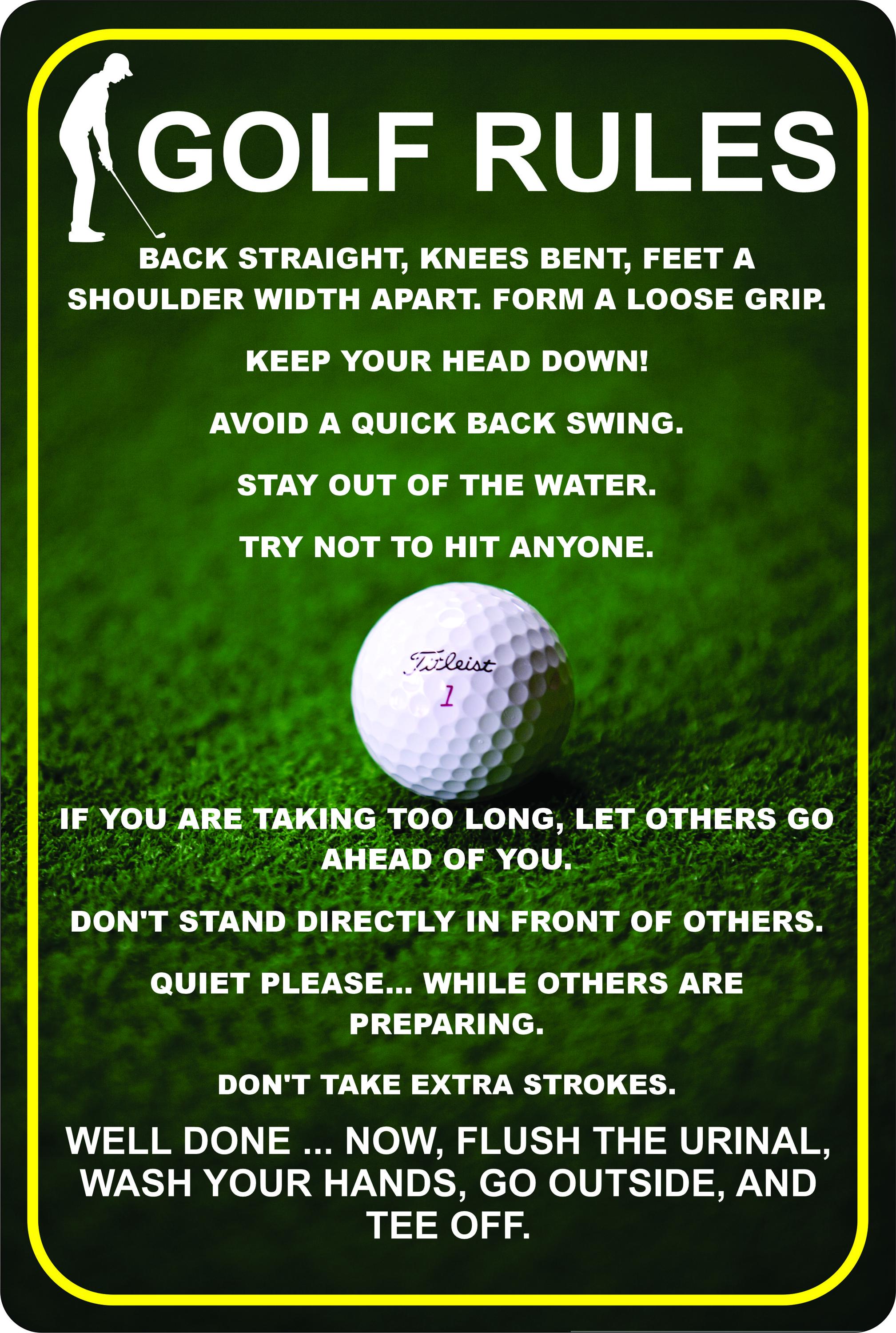 Funny Golf Rules Sign, Unique Man Cave Wall Art, Humorous